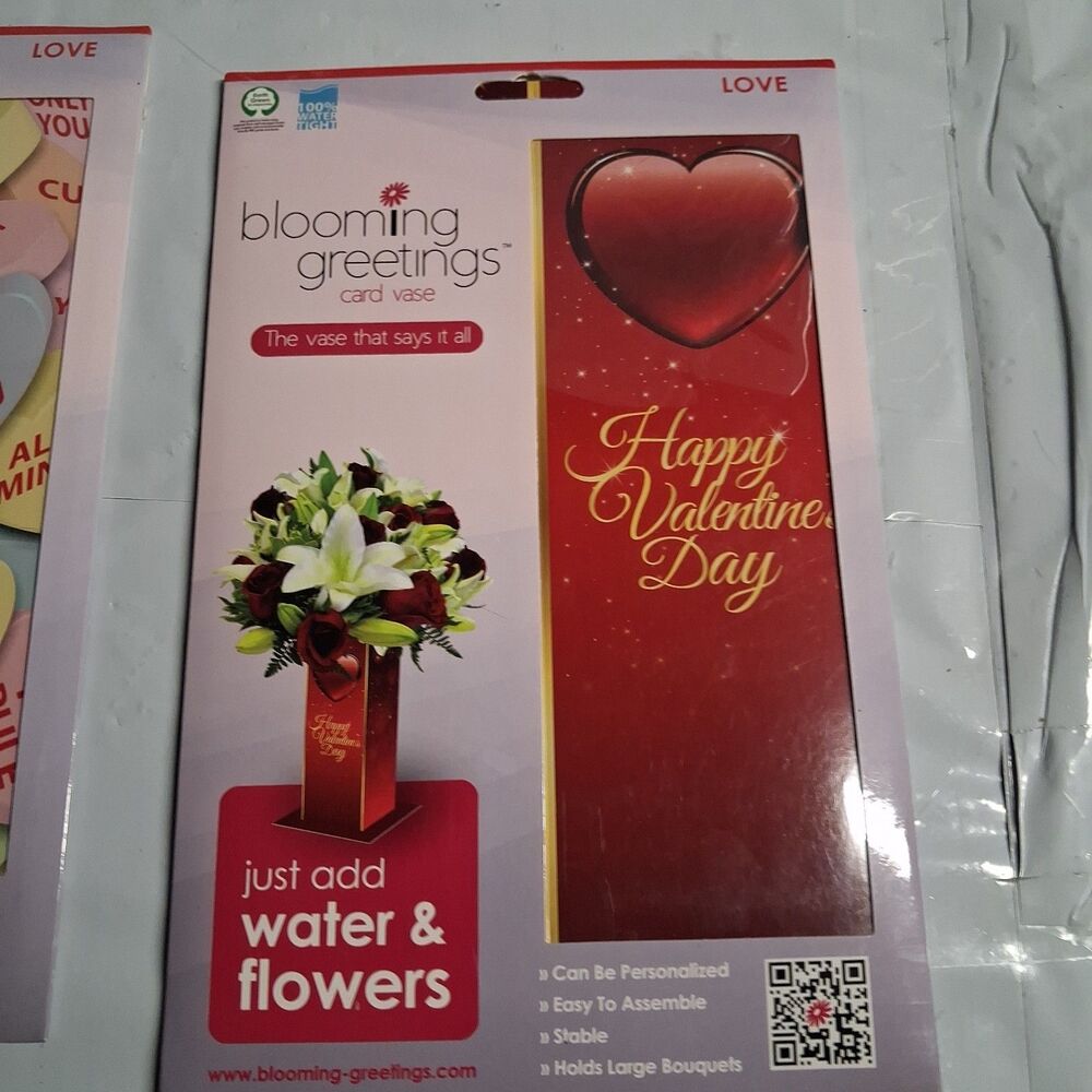 2 Blooming Greeting Card Vase (can Be Personalized) Candy Hearts &happy Valentin